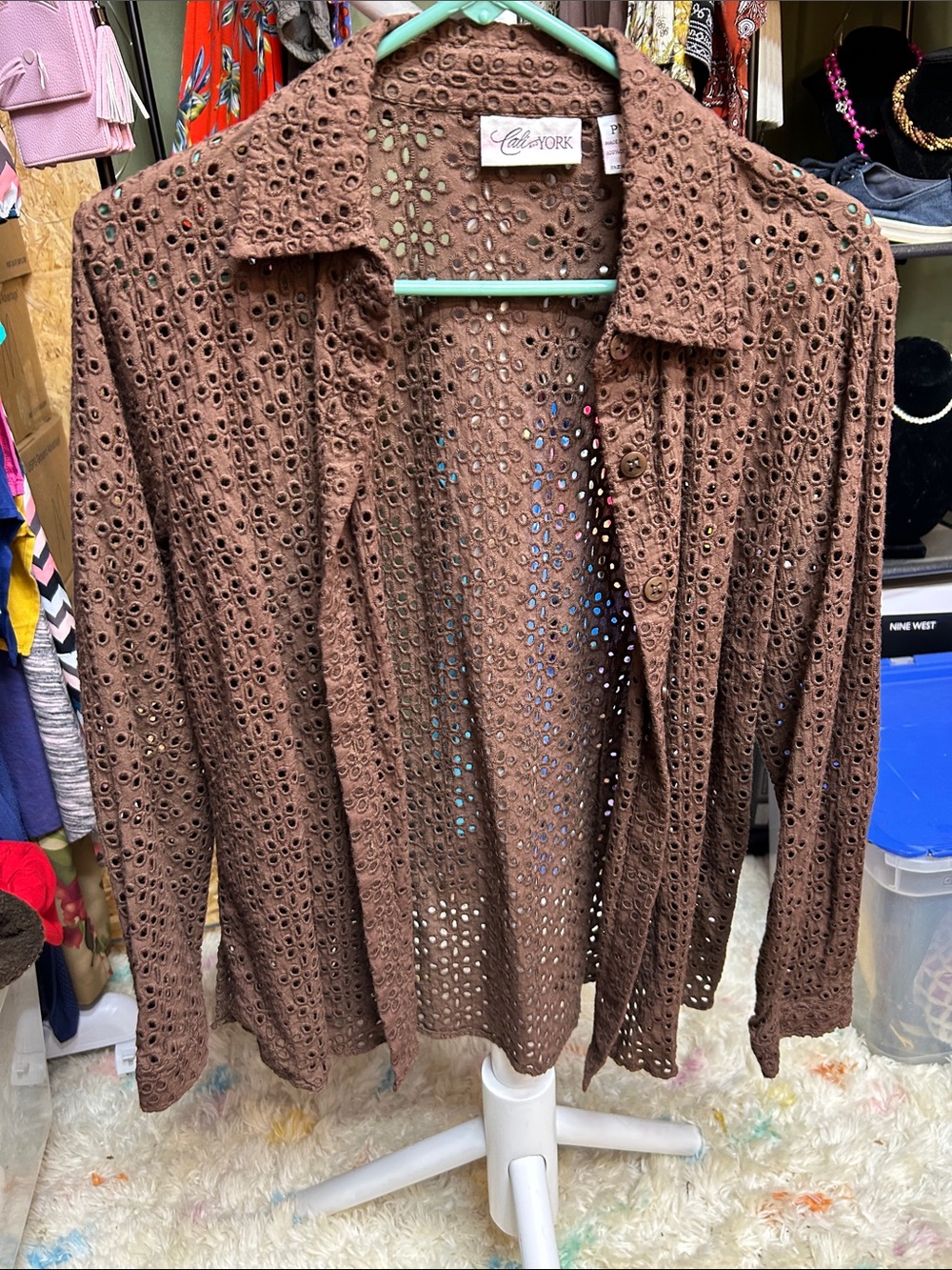 Cali and York Brown Broderie Eyelet Long Sleeve Jacket Size PM